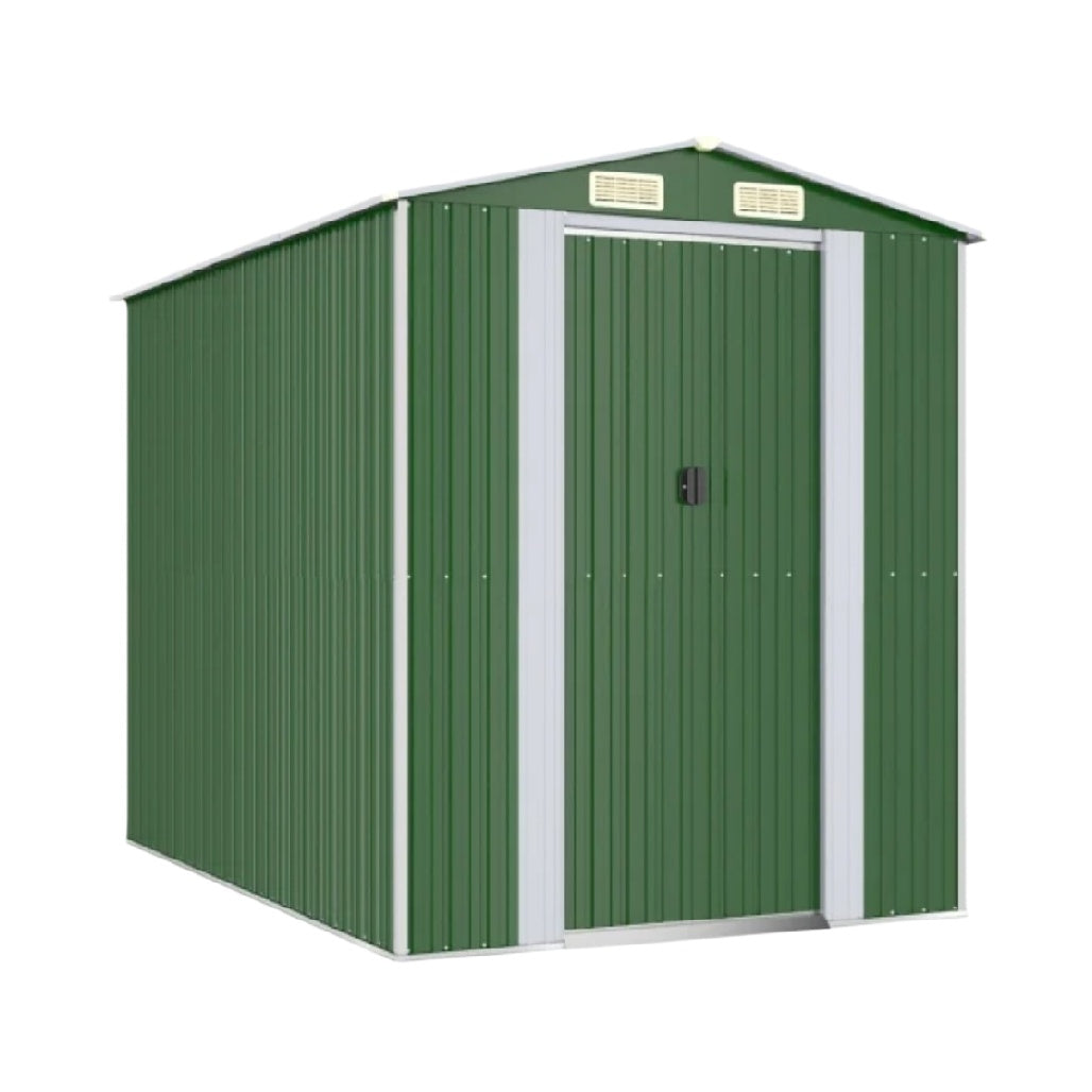 Metallgartenlager mit grüner Beschichtung und Doppeltür