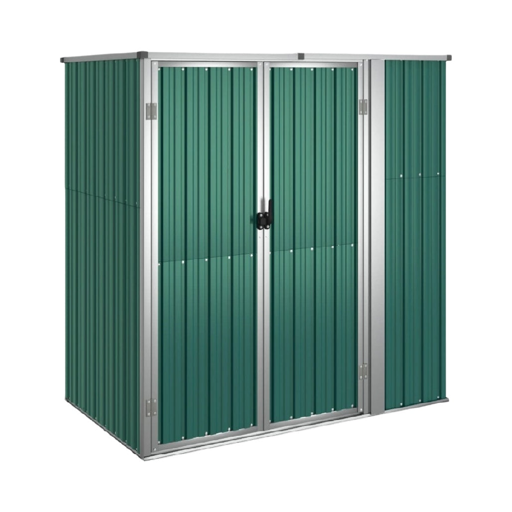 Metallischer Geräteschuppen mit doppelflügliger Tür