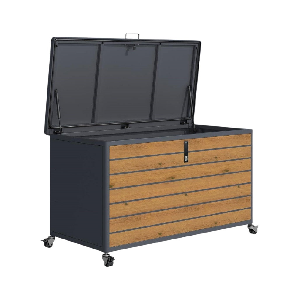 Moderner Aufbewahrungstruh mit Holzoptik und Rollen